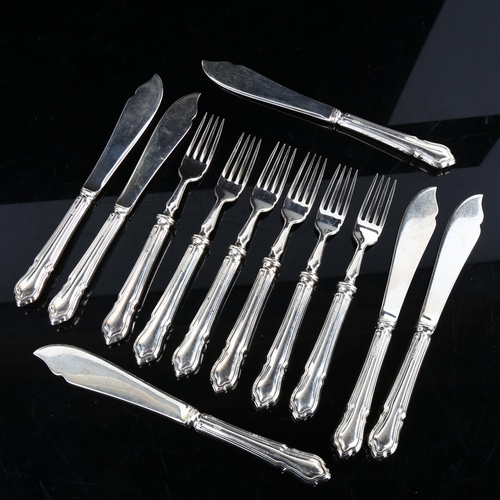 437 - A set of Elizabeth II silver-handled fish cutlery for 6 people, by J B Chatterley & Sons Ltd, hallma... 