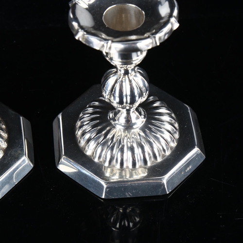 441 - A pair of Maltese sterling silver squat candlesticks, lobed body on octagonal bases, height 10cm, lo... 