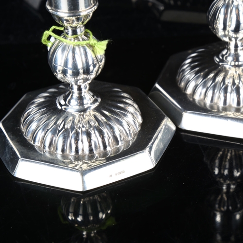 441 - A pair of Maltese sterling silver squat candlesticks, lobed body on octagonal bases, height 10cm, lo... 