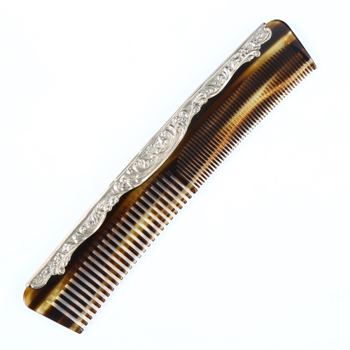 445 - An Elizabeth II silver-mounted simulated tortoiseshell comb, by W I Broadway & Co, hallmarks Birming... 