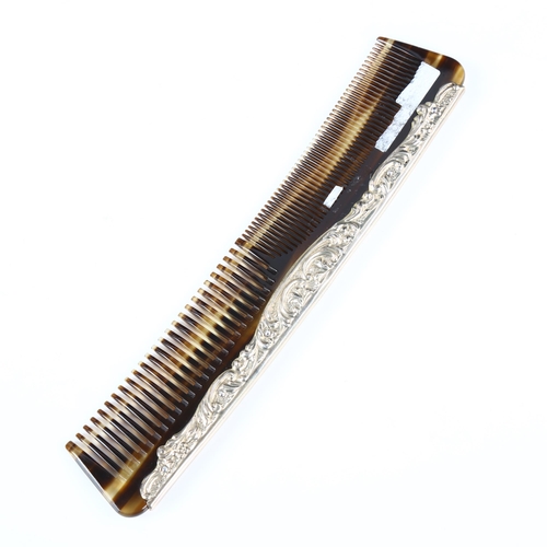 445 - An Elizabeth II silver-mounted simulated tortoiseshell comb, by W I Broadway & Co, hallmarks Birming... 