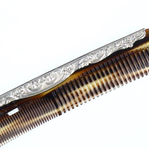 445 - An Elizabeth II silver-mounted simulated tortoiseshell comb, by W I Broadway & Co, hallmarks Birming... 