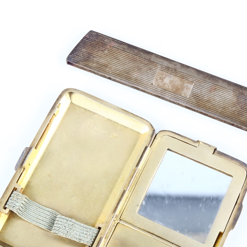 446 - A lady's Victorian silver minaudiere, with integral compact mirror and cigarette compartments, and a... 