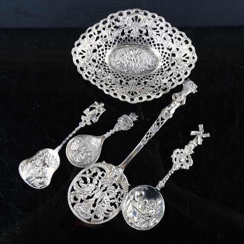 448 - Various Swedish and Dutch silver, including pastry slice, caddy spoon, bon bon dish etc, 4.4oz total... 