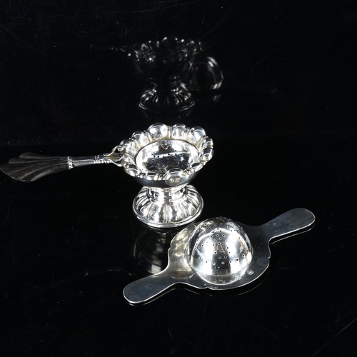 449 - 2 Danish Art Nouveau silver tea strainers, including example with ebony handle, length 15.5cm, 3.9oz... 