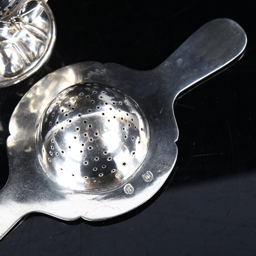 449 - 2 Danish Art Nouveau silver tea strainers, including example with ebony handle, length 15.5cm, 3.9oz... 