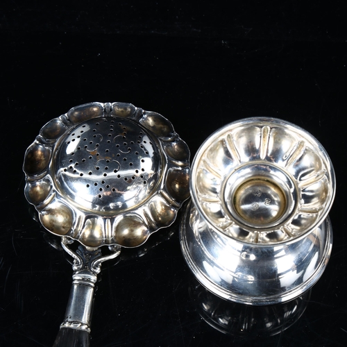 449 - 2 Danish Art Nouveau silver tea strainers, including example with ebony handle, length 15.5cm, 3.9oz... 