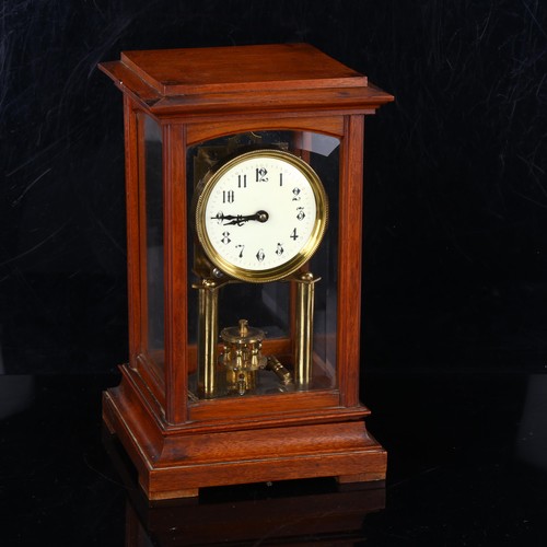 65 - A mahogany-cased brass 400-day clock, by Gustav Becker, serial no. 1801454, case height 31cm, not cu... 