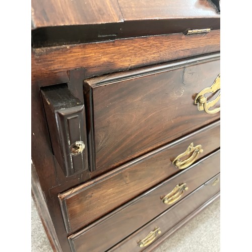 1246 - An impressive George III flame veneer mahogany bureau bookcase, with bevel mirror panelled cupboards... 