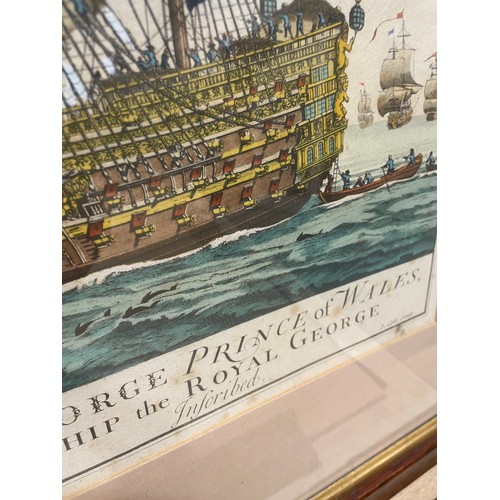 2104 - E Kirkall, after Baston, pair of hand coloured engravings, sea battle scenes, image 40cm x 50cm, fra... 