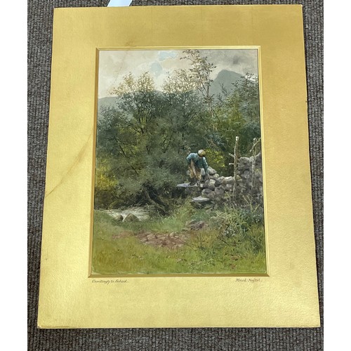 2068 - Maud Naftel (1856 - 1890), watercolour, Unwillingly To School, unsigned, 36cm x 26cm, original mount