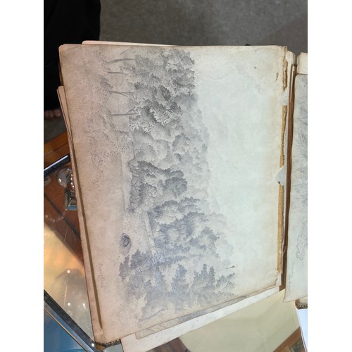 2027 - Mary Drew, 19th century leather-bound sketch album containing pencil drawings, including buildings a... 