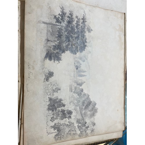 2027 - Mary Drew, 19th century leather-bound sketch album containing pencil drawings, including buildings a... 