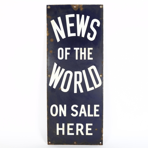 1 - A Vintage 'News Of The World' blue and white enamel advertising sign, 76cm x 30cm