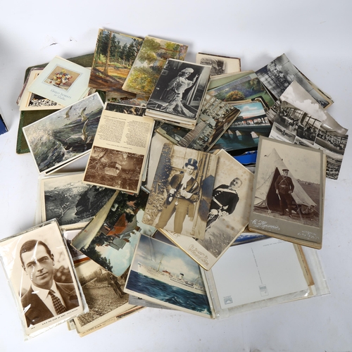 112 - Various Vintage postcards and photograph portraits, including military, motoring, rail etc