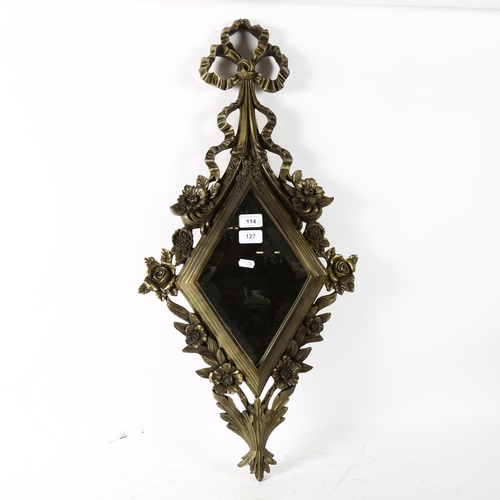 127 - A modern resin-framed diamond bevelled edge wall mirror, height 80cm