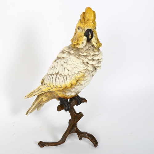 18 - A large reproduction cold painted bronze figural parakeet bird sculpture, height 30cm
