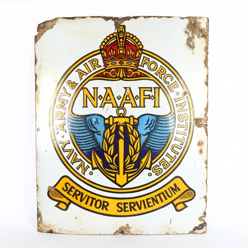 2 - A Second World War Period NAAFI (Navy, Army And Air Force Institutes) pictorial enamel sign, 76cm x ... 