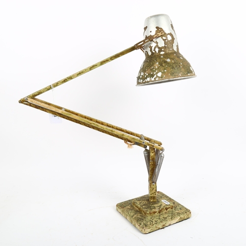 43 - HERBERT TERRY - a Vintage mottled cream painted and gilded anglepoise desk lamp, shade diameter 14.5... 
