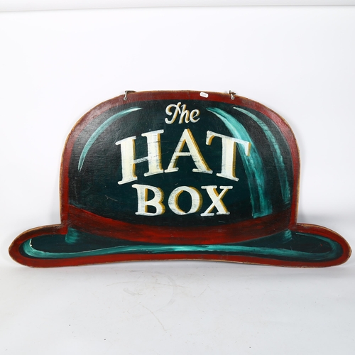 55 - A large hand painted 'The Hat Box' double-sided advertising sign, W110cm, H55cm