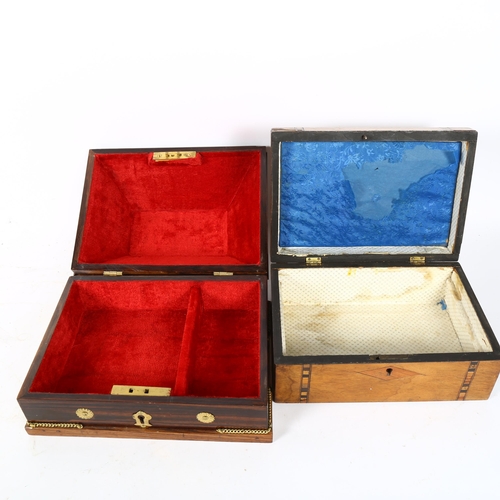 63 - A modern simulated rosewood casket, and an Edwardian sewing box, largest width 28cm (2)