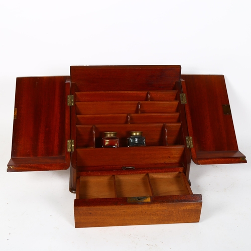 65 - An Edwardian mahogany stationery box, with glass inkwells and pen tray, W33cm, H30cm, D21cm