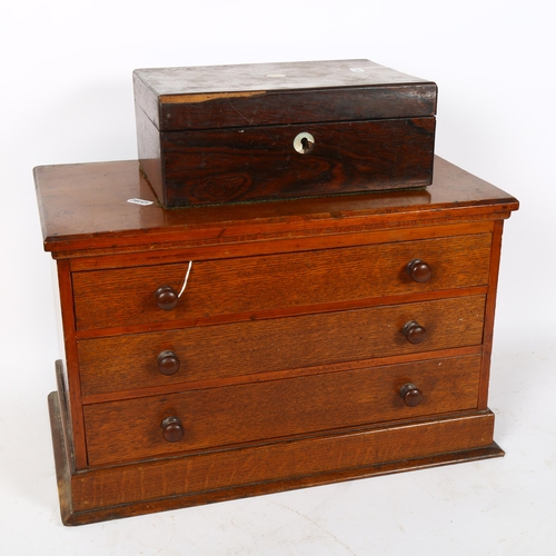 69 - A pine and mahogany table-top chest of drawers, and a small Victorian rosewood sewing box, largest W... 