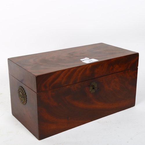 71 - A Regency flame mahogany tea caddy, with removeable fitted boxes, W31cm, H16cm, D15cm