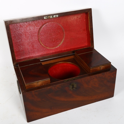 71 - A Regency flame mahogany tea caddy, with removeable fitted boxes, W31cm, H16cm, D15cm