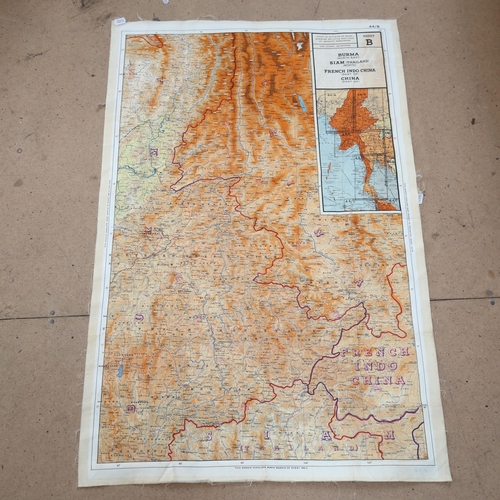 81 - A Second World War Period British RAF pilot's silk scarf escape and evasion map, double-sided, Sheet... 