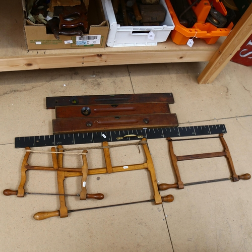 83 - Various Vintage tools, including 2 brass-mounted Stanley spirit levels and saws