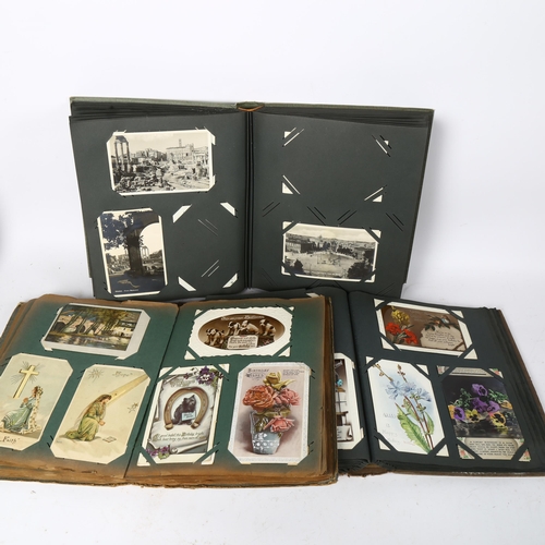 95 - 3 Vintage postcard albums, all mostly filled with greeting and topographical examples