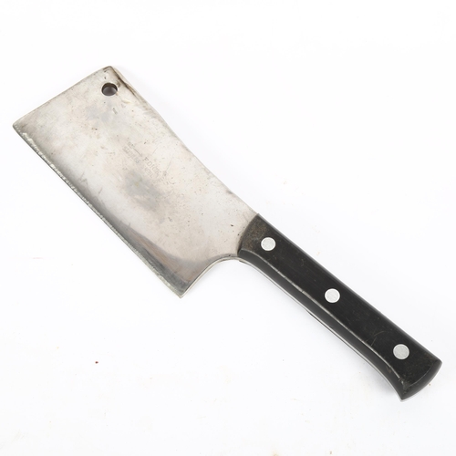 132 - A stainless steel meat cleaver, by F Dick, with ebonised handle, blade length 21cm