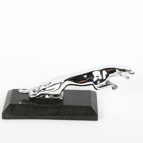 139 - A Jaguar chrome plate car mascot, on black marble base, base length 15.5cm
