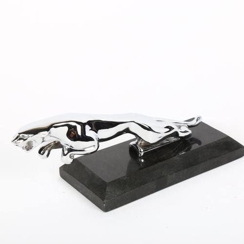 139 - A Jaguar chrome plate car mascot, on black marble base, base length 15.5cm