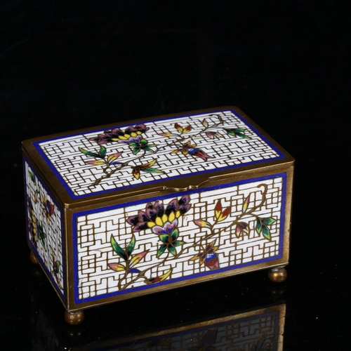 142 - A small Chinese cloisonne enamel brass stamp box, W9cm, H5.5cm, D5.5cm