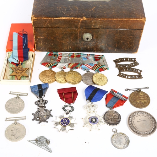 147 - Various medals and badges, including Second World War, George VI Faithful Service to William Ewart, ... 