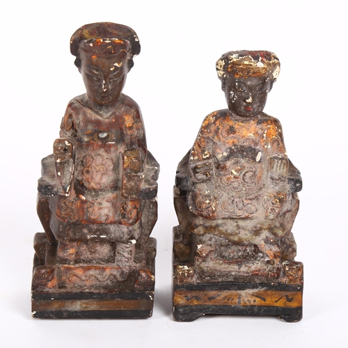 164 - A pair of Chinese lacquered wood ancestor figures, height 14cm