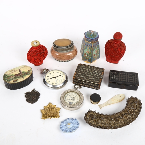 169 - Various collectables, including Chinese snuff bottle, miniature cloisonne enamel jar and cover etc