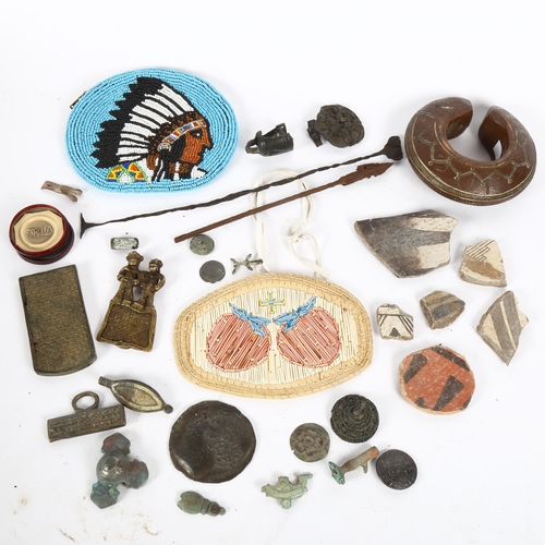 175 - Various Antiquities and collectables, including Niger slave bangle, arrowheads, a Native American be... 