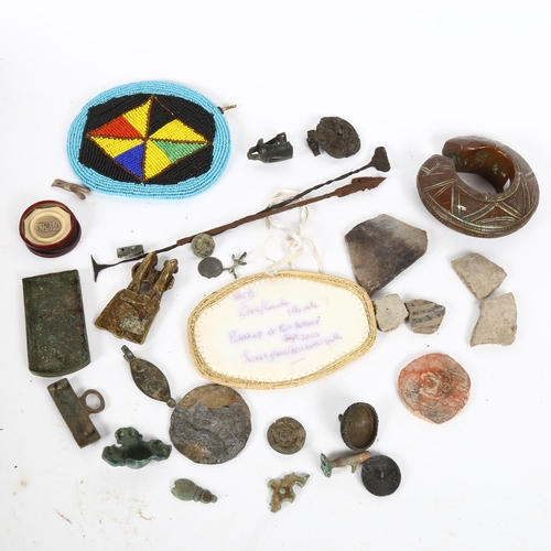 175 - Various Antiquities and collectables, including Niger slave bangle, arrowheads, a Native American be... 