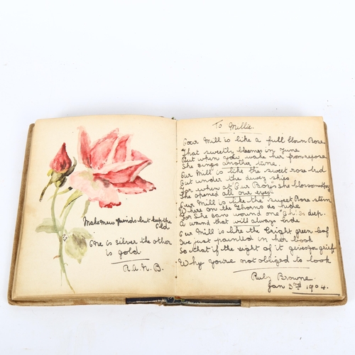 176 - A late 19th/early 20th century sketch and notebook, with various hand paintings and drawings, mostly... 