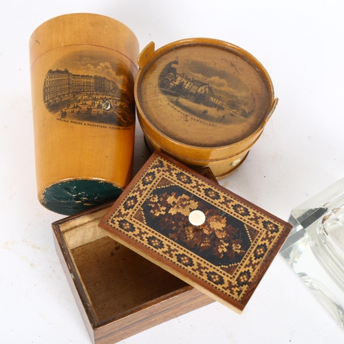 197 - Various collectables, including Mauchline Ware Hastings Beaker box, Hawkhurst sewing reel box, Tunbr... 