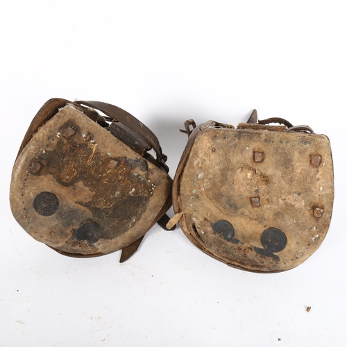 198 - A pair of leather horse shoe lawn boots, used by pony drawn early lawn mowers to protect tennis and ... 