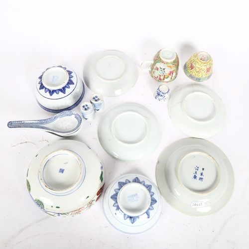 201 - Various Chinese ceramics, including Canton tea cup and saucer, bowls etc