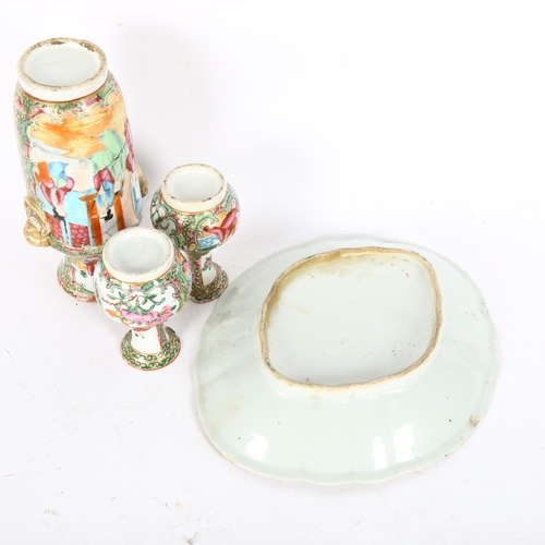 222 - A group of Chinese Canton famille rose porcelain, including bowl and vases, largest height 21cm (4)