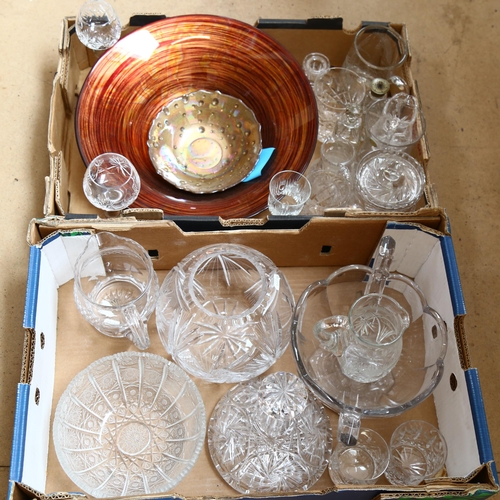 241 - Various glass, including etched tankard, ship's decanter, fruit bowl etc (2 boxes)