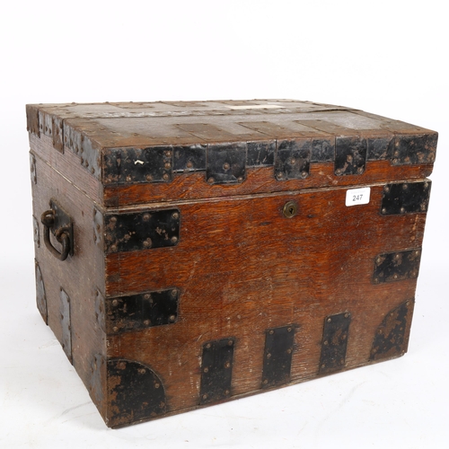 247 - A metal-bound oak casket, W46cm H34cm, D37cm