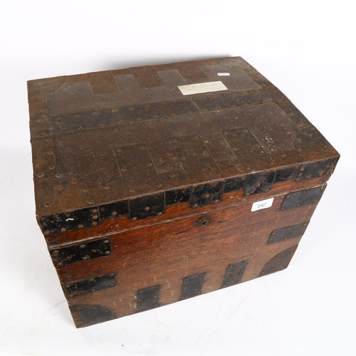 247 - A metal-bound oak casket, W46cm H34cm, D37cm