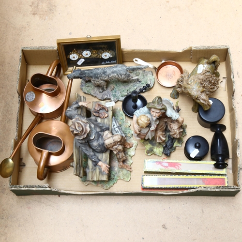 249 - Various collectables, including Capodimonte figure, miniature copper pan etc